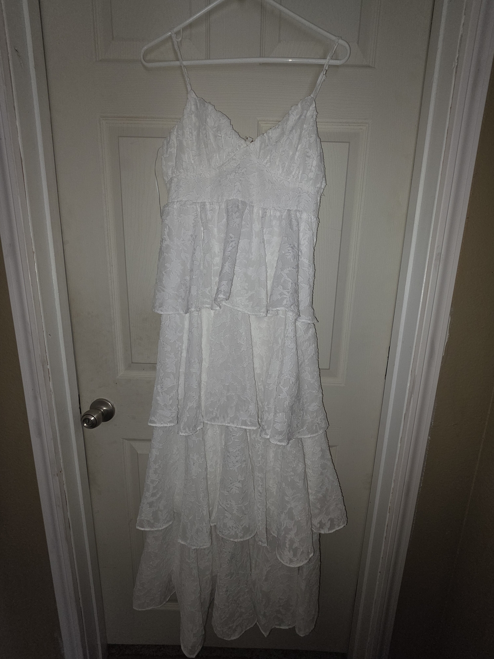 Free the Roses White Tiered Lace Maxi Dress with Spaghetti Straps